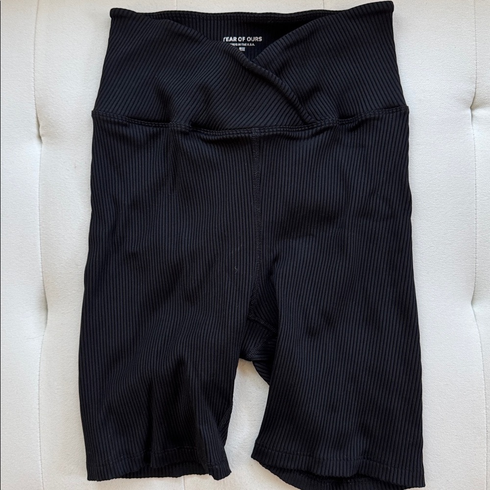 Year of Ours Black Ribbed Biker Shorts